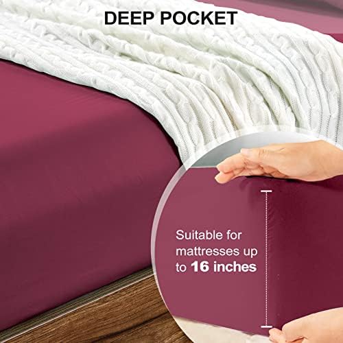 FreshCulture California King Fitted Sheet Only - Hotel Quality Fitted Sheet - Ultra Soft & Breathable - Brushed Microfiber - Deep Pocket - Cooling Fitted Sheets for Cal King Size Bed (Burgundy) - Image 4