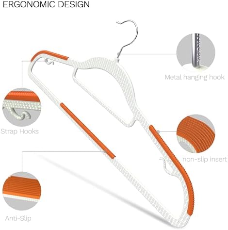 20 Pack Heavy Duty Plastic Hangers, Non Slip Clothes Hangers with Rubber Pads and 360° Hook - Thin Space Saving Hanger, Closet Organizer for Shirt, Pants, Suit, Skirt, Coat - Orange - Image 4