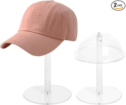 2PCS Acrylic Hat Stand and Wig Display Rack with Height Adjustable, Clear Dome Tabletop Hat Stand Cap, Sun Hat Holder Stand, Cowboy Hat Holder Baseball Cap Rack for Display