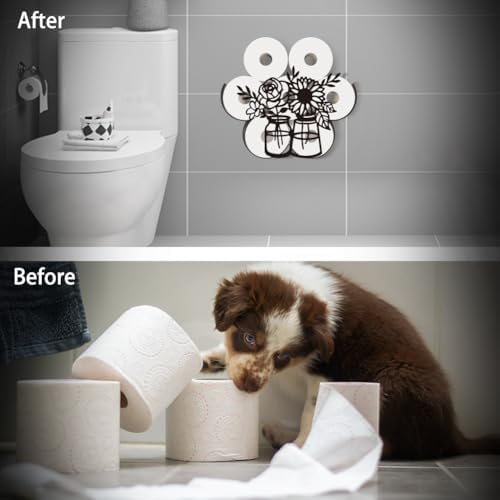 WADORN Sunflower Toilet Paper Holder, Metal Flower Vase Wall Mounted Toilet Paper Storage for Extra 8 Rolls Funny Toilets Papers Organizer Paper Roll Holder for Bathroom Home Office Décor - Image 6