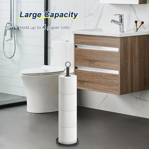 NearMoon Bath Toilet Paper Holder Stand, Freestanding Tissue Paper Storage with Reserve, Space Toilet 4 Rolls Holder for Bathroom/Kitchen Countertop-All Metal (3 Pack, Matte Black) - Image 6