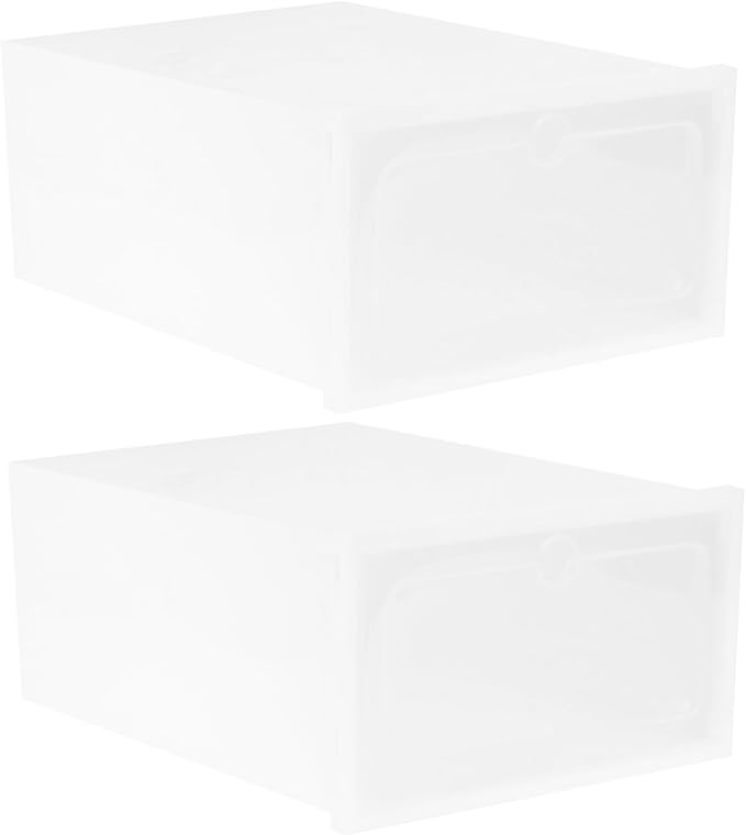 2pcs Stackable Shoe Storage Box Thicken Plastic Shoe Container for Closet Organization Large White for Sneaker Display and Easy Access