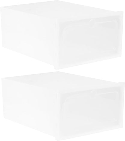 2pcs Stackable Shoe Storage Box Thicken Plastic Shoe Container for Closet Organization Large White for Sneaker Display and Easy Access