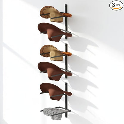 Cowboy Hat Rack, 6 Pieces Metal Western Hat Organizer, Black Cowboy Hat Holder Wall Storage Hat Holder for Wall Decor, Western Room Decor, Keeps Original Shape of Hat