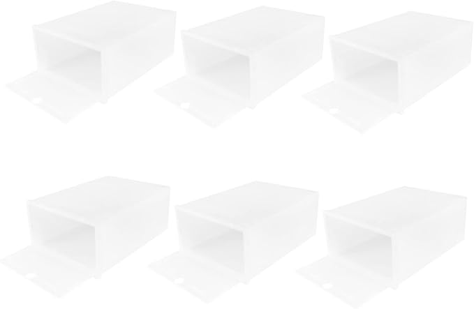 Outanaya 6pcs Stackable Shoe Storage Boxes Plastic Shoe Containers for Organized Closets Entryways and Bedrooms White