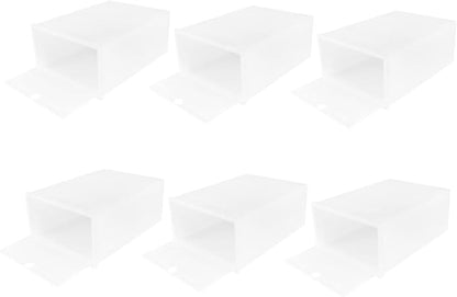 Outanaya 6pcs Stackable Shoe Storage Boxes Plastic Shoe Containers for Organized Closets Entryways and Bedrooms White