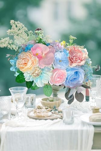 Artificial Flowers Combo Box Set Baby Blue Pink Silk Roses Dahlia Peonies - Image 6