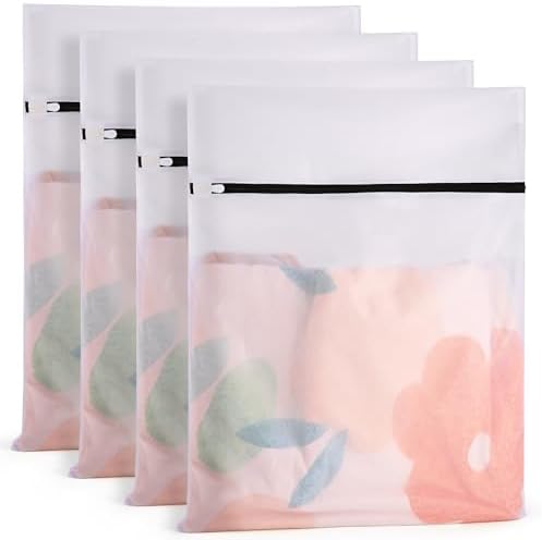4 Pcs Mesh Laundry Bags Set for Delicates with AUTO-Lock Zipper, Lingerie Bags for Washing Delicates, Laundry Bags Mesh Wash Bags, Delicates Laundry Bag for Jeans,Blouse,Stocking,Bra(XL, 24" x 20") by UREZORGEAR
