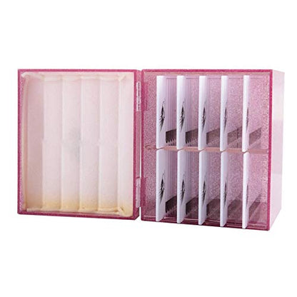 10 Layers Acrylic Eyelash Storage Box,Eyelash Holder Extension Tool,Makeup Organizer False Eyelashes Glue Pallet Holder, Grafting Eye lashes Close-Packed Display with 10 Pallets (pink)