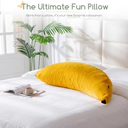 HIGOGOGO Banana Shape Memory Foam Body Pillow, Novelty Soft Long Stuffed Pillow for Couch Bed Nursery, Cute Fruit Shaped Decorative Cushion with Removable Cover, Yellow - Image 6