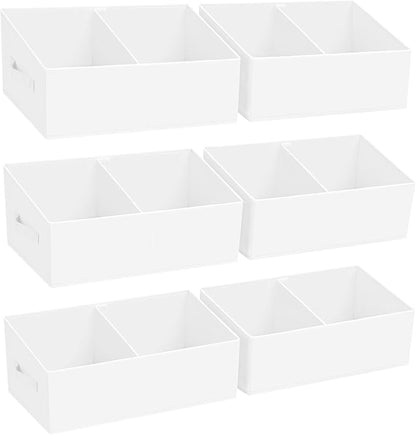 DIMJ Large Closet Shelf Organizer Bins 6 Packs with Handles and Divider, Fabric Trapezoid Storage Baskets, Foldable Clothes Containers Box for Shelf, Towel, Book, Toy, Purse, Hats, ,White