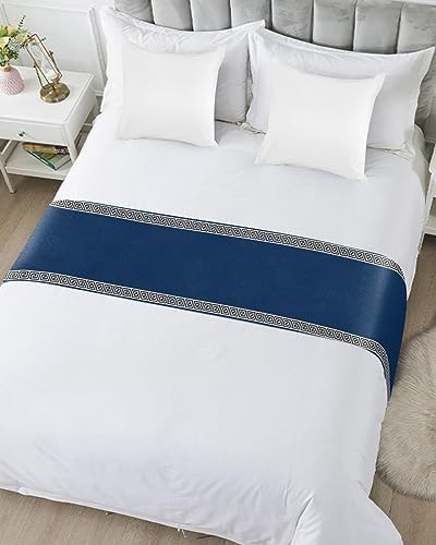 Abstract Greek Inspired Key Texture Bed Runners for Bedroom Hotel,Decorative Bedding Scarf Geometric Twist Line on Dark Blue Bed End Blanket Bedding Runner Scarves for Twin Size Bed,71x20in - Image 5