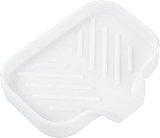 MicoYang Silicone Bathroom Soap Dishes with Drain Spout-Bathroom and Kitchen Sink Organizer,Sponge Holder,Dish Soap Tray,Perfect for Dispenser,Scrubber,Bottle,Cup on Sink or Counter-White 4.9"×3.2"