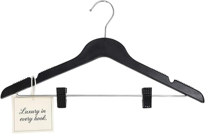 All Hung Up Hangers Slim Plastic Clothes Hangers with Clips, Space-Saving Design with Non-Slip Grip, Durable for Everyday Use, Black, 12pcs