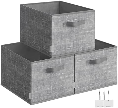 SONGMICS Storage Baskets, Set of 3, Foldable Closet Organizer for Shelves by SONGMICSbySONGMICSHOME