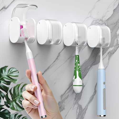 4 Pcs Toothbrush Holders Wall Mounted, Single Slot Design, Shower Self Adhesive Wall Mounted Toothbrush Holder with Cover, Waterproof and Dustproof, Suitable for Bathroom, Family, Travel (Transparent) by LUWUIDEN
