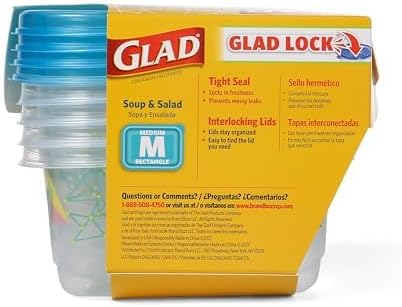Glad GladWare Design Series Food Storage Containers with Lids, Medium Rectangle BPA Free Plastic for Meal Prep and Lunches, Tight Seal, Microwave and Dishwasher Safe, 24 Oz, 4 Count - 6 Pack