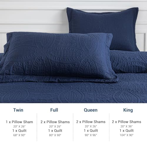 SheRest Full Quilt Bedding Set - Soft Breathable Bed Quilts, Modern Style Embossed Bedspreads, Lightweight Microfiber Reversible Coverlet for All Seasons, Navy Blue, 3 Pieces (1 Quilt,2 Pillow Shams) - Image 7