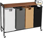 Laundry Sorter 3 Section, Rolling Laundry Hamper with Shelf, 3 Compartment Laundry Basket with Lid, Organizer Rustic Wooden Top (4baskets)