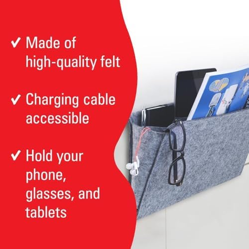 Kikkerland Large Grey Felt Pocket Caddy for Storage with Inner Pockets – Organization Essentials for Bed, Couch, Home – Holder for Magazines, Books, Phones, and Remote Controls - Image 4