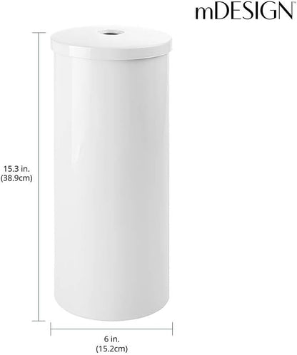 mDesign Plastic Floor Stand Toilet Paper Organizer with Cover, 3-Roll Space-Saving Tissue Storage for Bathroom - Fits Under Sink, Vanity, Shelf, in Cabinet, Corner - Aura Collection - 2 Pack - White