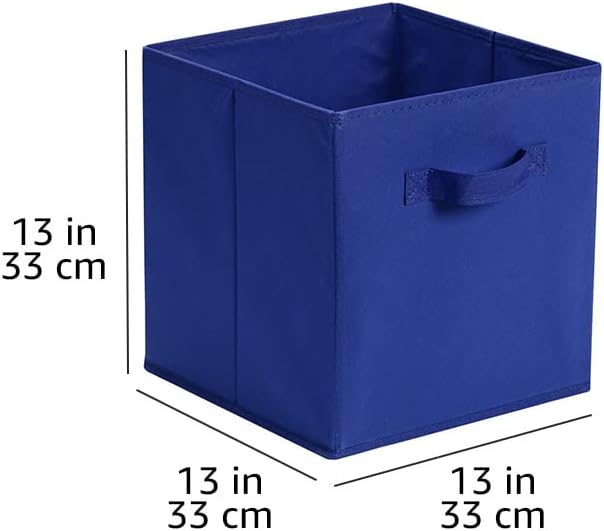 Amazon Basics Collapsible Fabric Storage Bins, Cube Organizer with Handles, 13"x13"x13", Navy, 6-Pack
