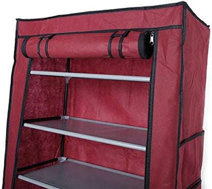 9 Tier Shoe Rack, Space Saving Portable Shoe Rack Storage Organizer, 10 Tiers 9 Lattices Non-Woven Waterproof Fabric Cover Shoe Rack (Wine Red, 10 Tiers 9 Lattices)