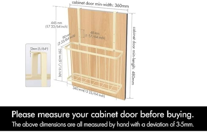 Feriha Over Cabinet Door Organizer with Towel Bar | 3-Height Adjustable Kitchen Cabinet Rack for Cutting Boards, Lids & Towels | Space-Saving Matte Black Holder (Ivory)
