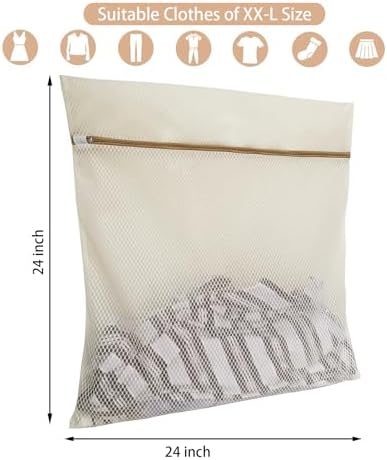 2Pcs Durable Honeycomb Mesh Laundry Bags for Delicates (2XX-L Beige) - Image 2