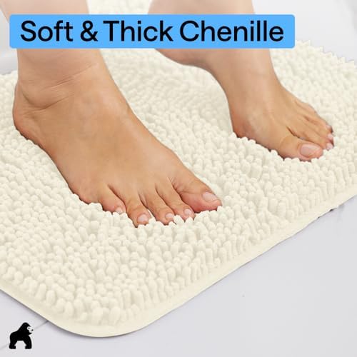 GORILLA GRIP Bath Rug Mat for Bathroom, Thick Chenille, 24x17 Ivory Cream - Image 4