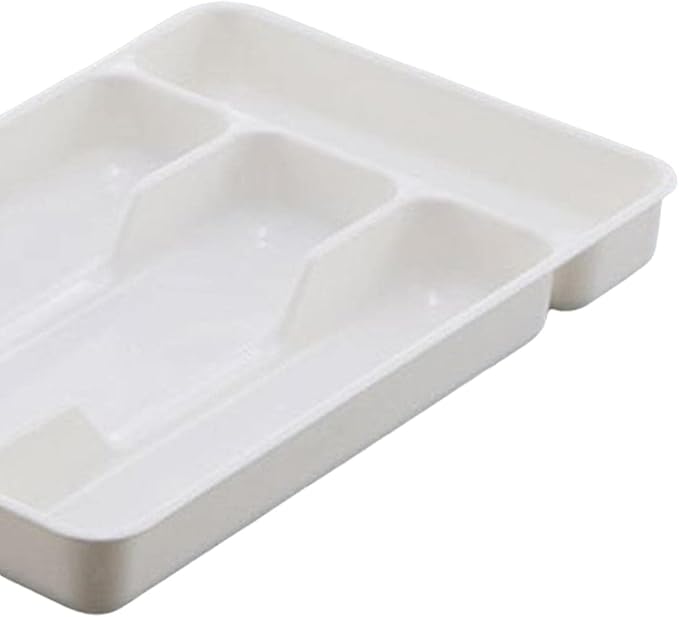 Milageto Cutlery Tray Multifunction Fittings with 4 Compartments - Compact Silverware Drawer Organizer, Storage Box for Flatware Silverware Stationery Kitchen Drawer Bathroom, White