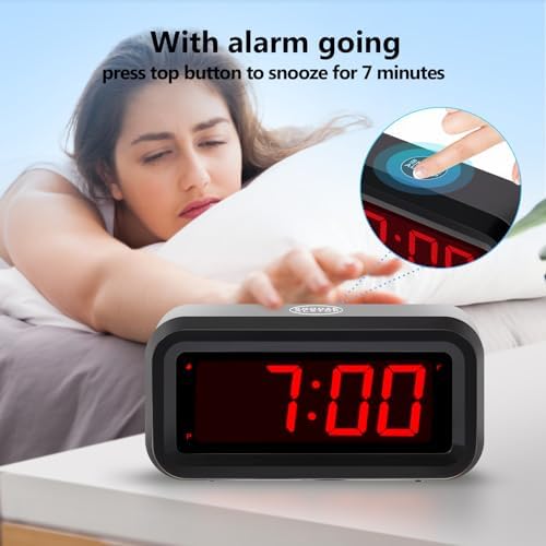 Digital Alarm Clock Battery Operated with LED Display for Bedrooms, Long Battery Life for 12 Months, 3 Brightness Adjustable, 12/24 Hour, Snooze, Black Case with Red Digits - Image 4