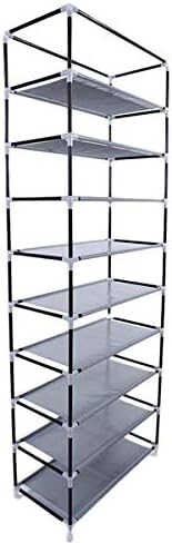 9 Tier Shoe Rack, Space Saving Portable Shoe Rack Storage Organizer, 10 Tiers 9 Lattices Non-Woven Waterproof Fabric Cover Shoe Rack (Grey, 10 Tiers 9 Lattices)