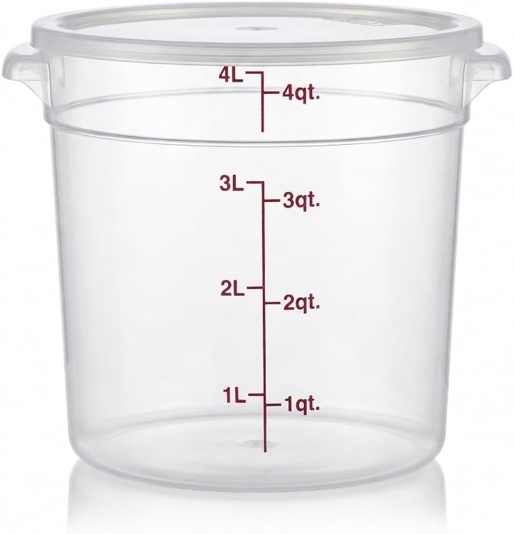 4 Quart Translucent Food Storage Container with Lid, BPA-Free Round Plastic Bucket for Dough Proofing, Brining & Pantry Organization