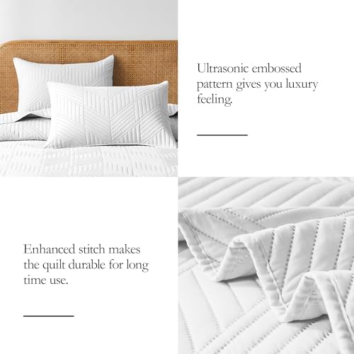 Davulos King Quilt Bedding Set,White Ultrasonic King/Cal King Quilt Set Reversible Microfiber Bedspread,Lightweight Soft Modern Geometric Coverlet Set for All Seasons(1 Quilt,2 Pillow Shams) - Image 6