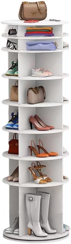 8 Tiers Rotating Shoe Rack Tower, Spinning Shoe Tower Display Lazy Susan, Revolving 360° Shoe Rack Storage Round Carousel, Vertical Handbag Rotate Shoes Closet Organization