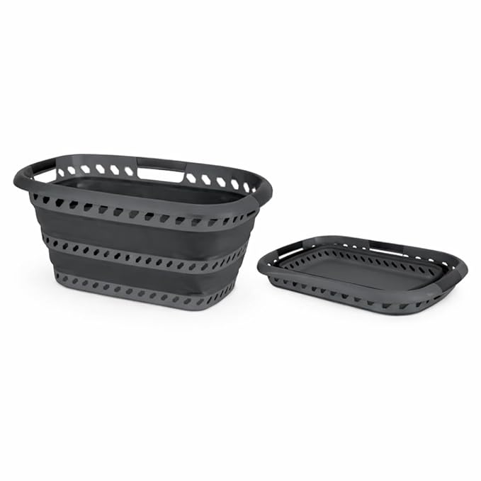 Laundry 360 Collapsible Laundry Basket 40L | Portable | Space Saver Storage | Hold 2 Loads | Store Under the Bed or Closet | Good for Kids | Dorm | Bedroom | Large | Grey/Black