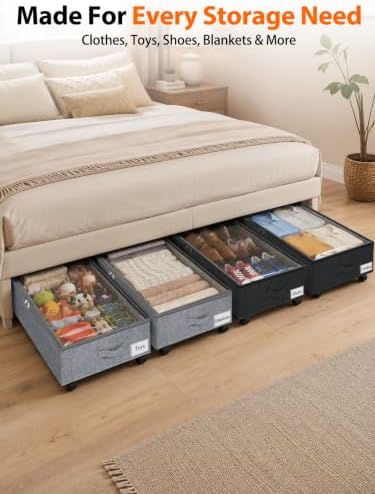 punemi 10" Tall 75L Under Bed Storage Bins with Wheels, Rolling Storage Bin - Image 5