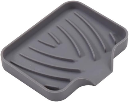 1 Pack Silicone Soap Dish with Drain, Kitchen Sink Sponge Holder, Self Draining Bar Soap Holder for Shower Bathroom Kitchen Counter Sink, Keep Soap Dry, Easy to Clean, Grey