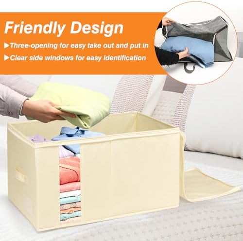 60L Rigid-Sided Blanket Storage Bags, 2 Pack, Beige - Image 6
