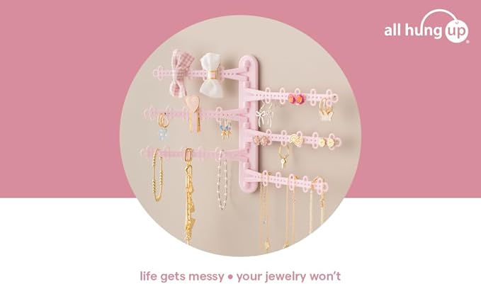 All Hung Up 6-Tier Wall Jewelry Organizer Wall Mounted Jewelry Organizer Earring Holder Wall Mount Hanging Necklace Organizer Jewelry Hanger Hanging Necklace Holder Organizer Display (Pink)