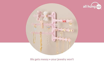All Hung Up 6-Tier Wall Jewelry Organizer Wall Mounted Jewelry Organizer Earring Holder Wall Mount Hanging Necklace Organizer Jewelry Hanger Hanging Necklace Holder Organizer Display (Pink)