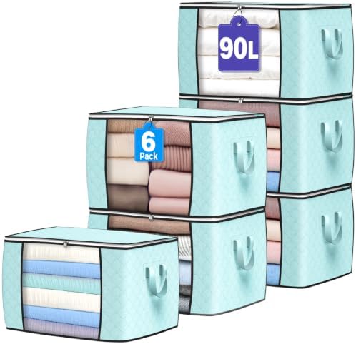 90L Large Storage Bags, 6 Pack Clothes Storage Bins Closet Organizers by BuddingJoy-BuildaJoyfulLifeforYou