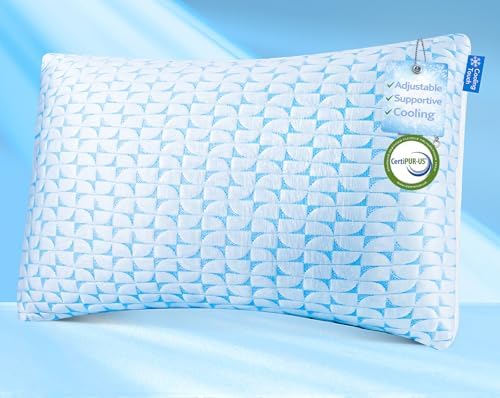 QUTOOL Firm Pillow Shredded Memory Foam, Cooling Pillow for Hot Sleeper, Adjustable Bed Pillow for Side Back Stomach Sleepers, Washable Cover, CertiPUR-US Certified, King Size by QUTOOL
