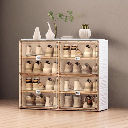 ANTBOX Portable Shoe Rack Organizer for Closet Entryway, Stackable Sneaker Storage Shoe Cabinet with Magnetic Clear Door, Large Plastic Storage containers Bins with Lids 4 Tiers 16 Pairs