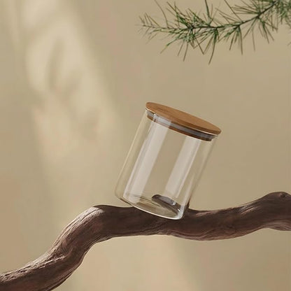 2PCS 200ml/6.7oz Glass Food Storage Containers Airtight Canisters Food Jars with Bamboo Wooden Lids Pantry Organization for Sugar Candy Coffee Bean Tea Rice and Spice Jars