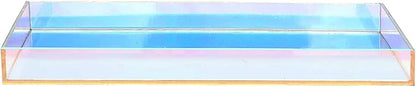 ROYALITA Acrylic Tray Bathroom Tray for Countertop, Guest Towel Holder Tray for Napkin Perfume Jewelry Makeup, Vanity Trays for Soap Dispenser, Aromatherapy, Cup & Candle, Iridescent