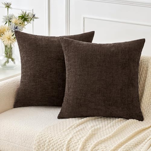MIULEE Chenille Fall Throw Pillow Covers Chocolate Brown 20x20 Pack of 2 by MIULEE