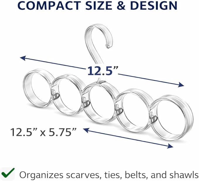 5-Hole Snag-Free Scarf Hanger Closet Organizer, Clear Plastic Accessory Holder for Scarves Belts Shawls Ties