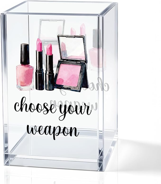 Choose Your Weapon Acrylic Cosmetic Holder, Funny Makeup Brush Organizer Gifts for Cosmetologist Makeup Lover Women Girls, Christmas Birthday Gifts for Daughter Niece Sister BFF